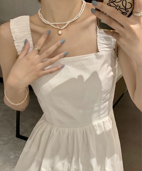SallyLunn(サリーラン)の「ノースリーブギャザーフレアワンピース(ワンピース・レディース・ホワイト/グリーン/ブラック・MEDIUM/LARGE)」の10枚目の写真