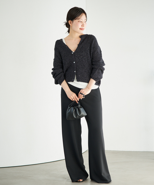 plage（プラージュ）の「《追加》Fringe yarn カーディガン 2（カーディガン/ボレロ・レディース・アイボリー/ブラック/キャメル・FREE）」の4枚目の写真