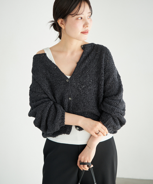 plage（プラージュ）の「《追加》Fringe yarn カーディガン 2（カーディガン/ボレロ・レディース・アイボリー/ブラック/キャメル・FREE）」の14枚目の写真