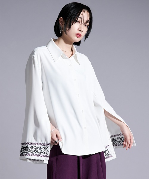 Ellno Loset（エルノロゼット）の「2wayアームスリットパターン刺繍シャツ（シャツ/ブラウス・メンズ・ブラック/ブルーグレー/オフホワイト・LARGE/MEDIUM/SMALL）」の2枚目の写真