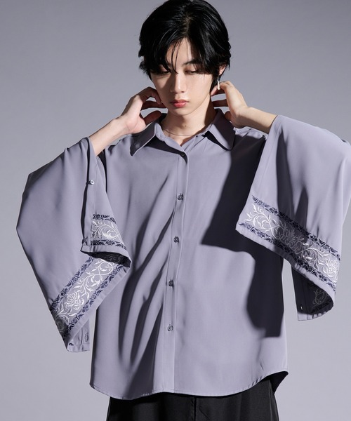 Ellno Loset（エルノロゼット）の「2wayアームスリットパターン刺繍シャツ（シャツ/ブラウス・メンズ・ブラック/ブルーグレー/オフホワイト・LARGE/MEDIUM/SMALL）」の3枚目の写真