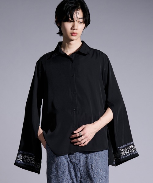 Ellno Loset（エルノロゼット）の「2wayアームスリットパターン刺繍シャツ（シャツ/ブラウス・メンズ・ブラック/ブルーグレー/オフホワイト・LARGE/MEDIUM/SMALL）」の6枚目の写真