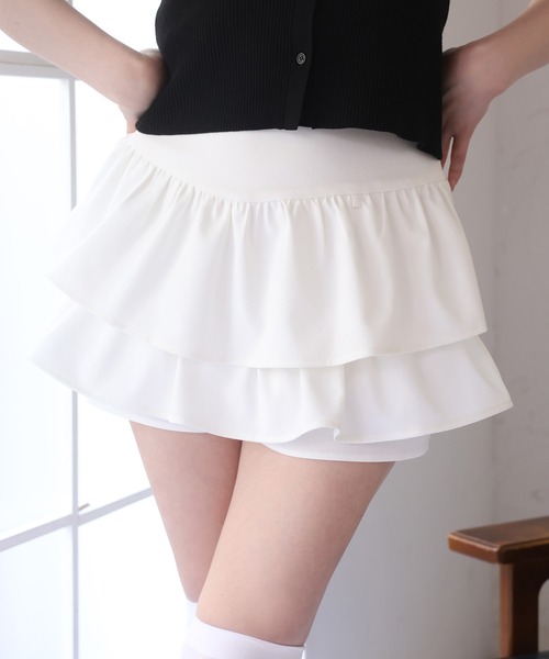 one after another NICE CLAUP（ワンアフターアナザーナイスクラップ）の「チャームベルト付きティアードミニスカパン（スカート・レディース・チェック/ベージュ/アイボリー/ブラック・SMALL/MEDIUM）」の16枚目の写真