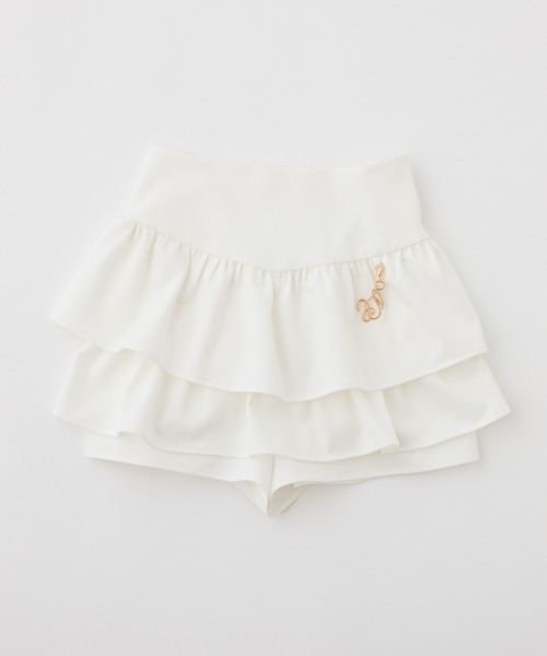 one after another NICE CLAUP（ワンアフターアナザーナイスクラップ）の「チャームベルト付きティアードミニスカパン（スカート・レディース・チェック/ベージュ/アイボリー/ブラック・SMALL/MEDIUM）」の7枚目の写真