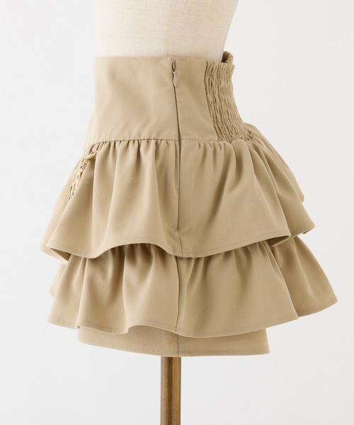 one after another NICE CLAUP（ワンアフターアナザーナイスクラップ）の「チャームベルト付きティアードミニスカパン（スカート・レディース・チェック/ベージュ/アイボリー/ブラック・SMALL/MEDIUM）」の13枚目の写真