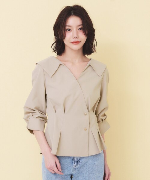 index（インデックス）の「カシュクールタックシャツ【洗濯機OK/ストレッチ】（シャツ/ブラウス・レディース・オフホワイト/ベージュ/ダークグレー・00）」の22枚目の写真