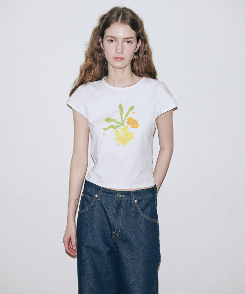 SINOON(シヌーン)の「SN Yellow Blossom T-Shirt (White)(Tシャツ/カットソー・レディース・ホワイト・SMALL/MEDIUM)」の1枚目の写真