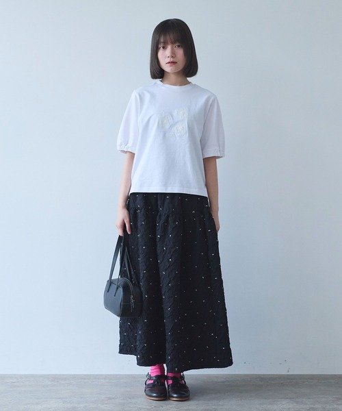 bulle de savon(ビュルデサボン)の「△らくがきはな 刺繍Tシャツ(Tシャツ/カットソー・レディース・ホワイト/ネイビー・FREE)」の9枚目の写真
