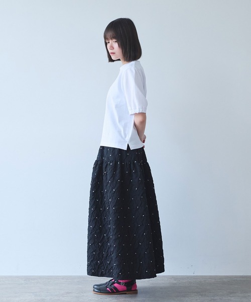 bulle de savon(ビュルデサボン)の「△らくがきはな 刺繍Tシャツ(Tシャツ/カットソー・レディース・ホワイト/ネイビー・FREE)」の12枚目の写真