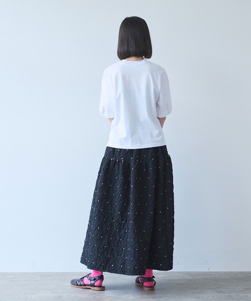 bulle de savon(ビュルデサボン)の「△らくがきはな 刺繍Tシャツ(Tシャツ/カットソー・レディース・ホワイト/ネイビー・FREE)」の13枚目の写真