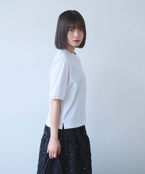 bulle de savon(ビュルデサボン)の「△らくがきはな 刺繍Tシャツ(Tシャツ/カットソー・レディース・ホワイト/ネイビー・FREE)」の8枚目の写真
