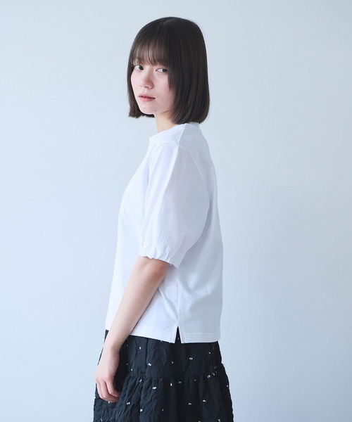 bulle de savon(ビュルデサボン)の「△らくがきはな 刺繍Tシャツ(Tシャツ/カットソー・レディース・ホワイト/ネイビー・FREE)」の4枚目の写真