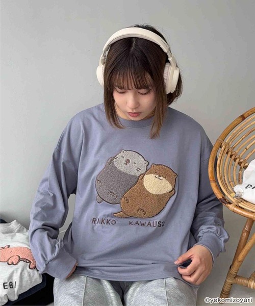 AS KNOW AS plus（アズノゥアズプラス）の「◯アクリルキーホルダー付き なんでもいきものロンT 【なんでもいきもの】（Tシャツ/カットソー・レディース・ホワイト/オートミール/スミクロ/ブルー・FREE）」の16枚目の写真