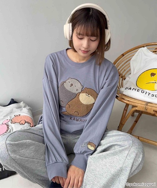 AS KNOW AS plus（アズノゥアズプラス）の「◯アクリルキーホルダー付き なんでもいきものロンT 【なんでもいきもの】（Tシャツ/カットソー・レディース・ホワイト/オートミール/スミクロ/ブルー・FREE）」の17枚目の写真