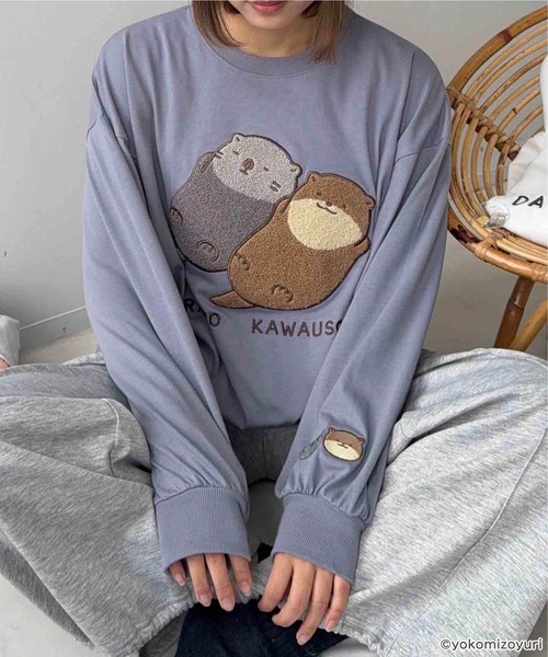 AS KNOW AS plus（アズノゥアズプラス）の「◯アクリルキーホルダー付き なんでもいきものロンT 【なんでもいきもの】（Tシャツ/カットソー・レディース・ホワイト/オートミール/スミクロ/ブルー・FREE）」の18枚目の写真