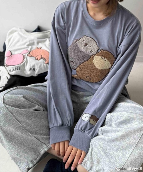AS KNOW AS plus（アズノゥアズプラス）の「◯アクリルキーホルダー付き なんでもいきものロンT 【なんでもいきもの】（Tシャツ/カットソー・レディース・ホワイト/オートミール/スミクロ/ブルー・FREE）」の19枚目の写真
