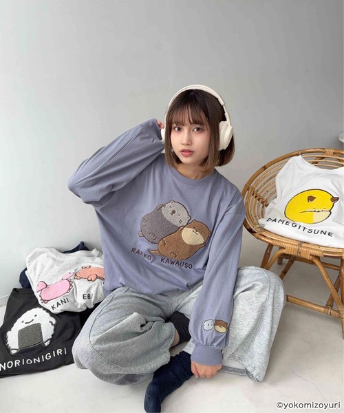 AS KNOW AS plus（アズノゥアズプラス）の「◯アクリルキーホルダー付き なんでもいきものロンT 【なんでもいきもの】（Tシャツ/カットソー・レディース・ホワイト/オートミール/スミクロ/ブルー・FREE）」の21枚目の写真