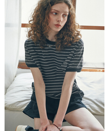 FLATWAVE IN SEOUL（フラットウェーブインソウル）の「Loma Stripe Ringer T-Shirts Charcoal（Tシャツ/カットソー）」