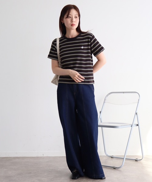 BEVERLY HILLS POLO CLUB（ビバリーヒルズポロクラブ）の「【Beverly Hills Polo Club/ビバリーヒルズポロクラブ】ワンポイント刺繍 ワッフルボーダー半袖Tシャツ（Tシャツ/カットソー・レディース・ダークブラウン系/アイボリー/ネイビー・M）」の13枚目の写真
