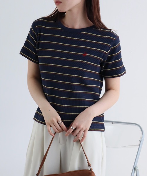 BEVERLY HILLS POLO CLUB（ビバリーヒルズポロクラブ）の「【Beverly Hills Polo Club/ビバリーヒルズポロクラブ】ワンポイント刺繍 ワッフルボーダー半袖Tシャツ（Tシャツ/カットソー・レディース・ダークブラウン系/アイボリー/ネイビー・M）」の15枚目の写真