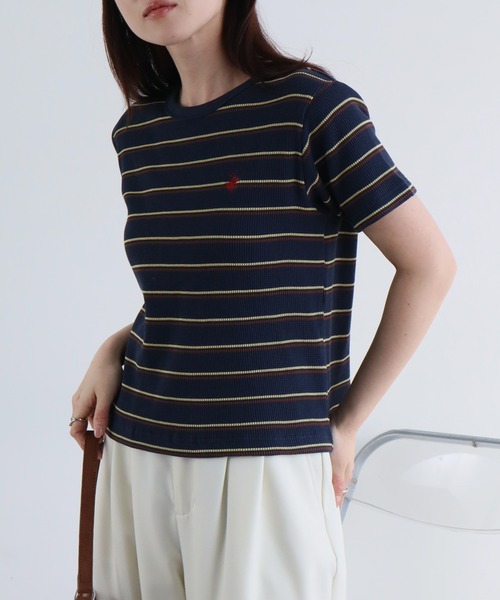 BEVERLY HILLS POLO CLUB（ビバリーヒルズポロクラブ）の「【Beverly Hills Polo Club/ビバリーヒルズポロクラブ】ワンポイント刺繍 ワッフルボーダー半袖Tシャツ（Tシャツ/カットソー・レディース・ダークブラウン系/アイボリー/ネイビー・M）」の16枚目の写真