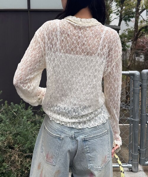 CIAOPANIC(チャオパニック)の「2WAYストレッチレースポロトップス(Tシャツ/カットソー・レディース・ホワイト/ブラック/アイボリー・ONE SIZE)」の4枚目の写真