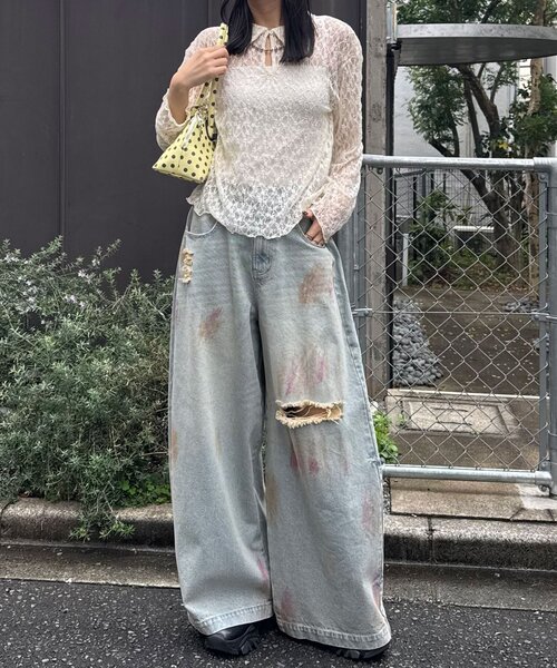 CIAOPANIC(チャオパニック)の「2WAYストレッチレースポロトップス(Tシャツ/カットソー・レディース・ホワイト/ブラック/アイボリー・ONE SIZE)」の5枚目の写真