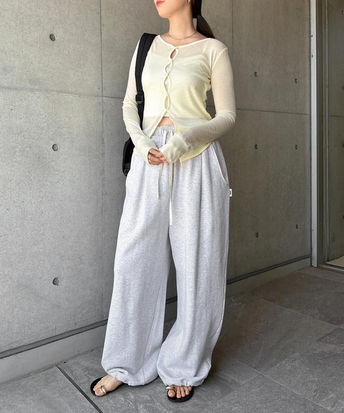 andme（アンドミー）の「ホール開き2wayシアーリブトップス（Tシャツ/カットソー・レディース・イエロー/ピンク/杢グレー/ブラック・FREE）」の12枚目の写真