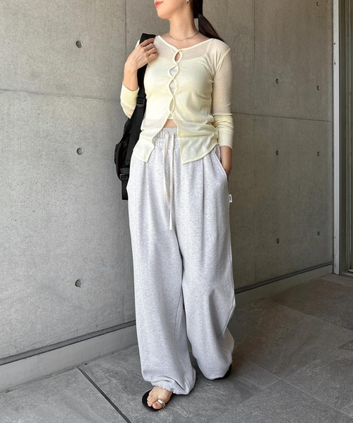 andme（アンドミー）の「ホール開き2wayシアーリブトップス（Tシャツ/カットソー・レディース・イエロー/ピンク/杢グレー/ブラック・FREE）」の15枚目の写真