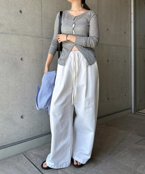 andme（アンドミー）の「ホール開き2wayシアーリブトップス（Tシャツ/カットソー・レディース・イエロー/ピンク/杢グレー/ブラック・FREE）」の20枚目の写真