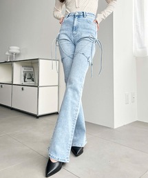 セール】Back ribbon slim flare denim（デニムパンツ）｜M me eme