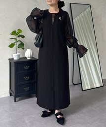 【シアーブラウスセット】キーネックボックスタックワンピース