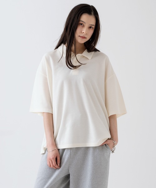 NULL(ヌル)の「【nl】【Unisex】鹿の子 ポロシャツ(ポロシャツ・メンズ・アイボリー/チャコール・MEDIUM/LARGE)」の1枚目の写真