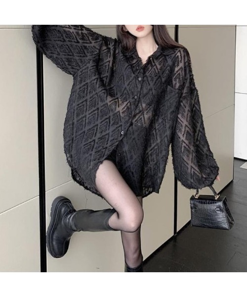 CHEER（チアー）の「ひし形シアーシャツ（シャツ/ブラウス・レディース・ブラック/ホワイト・M）」の22枚目の写真