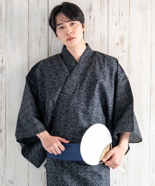 セール】【メンズ浴衣/雪駄付き3点セット】浴衣・角帯・雪駄 《粋夏
