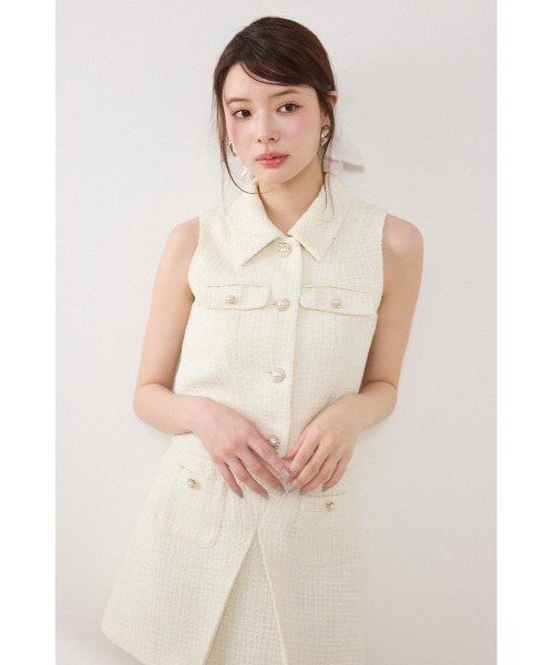 rienda（リエンダ）の「【AKB48着用】ノースリーブツイードトップス　春服 夏服（ベスト・レディース・ブルー/ブラック/アイボリー・MEDIUM/SMALL）」の2枚目の写真