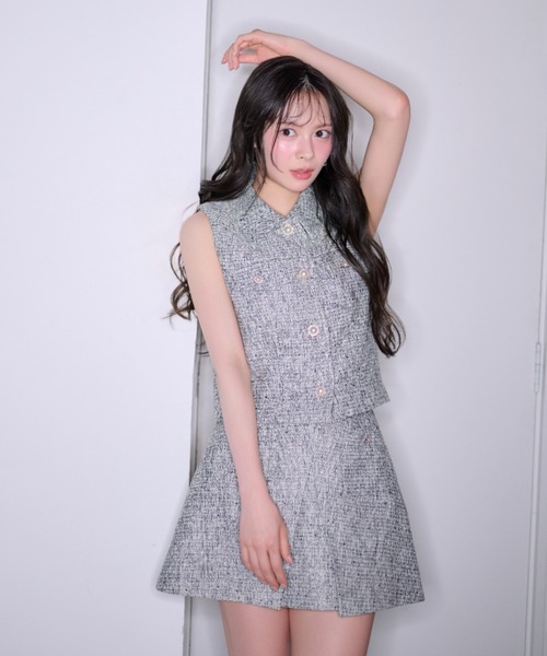 rienda（リエンダ）の「【AKB48着用】ノースリーブツイードトップス　春服 夏服（ベスト・レディース・ブルー/ブラック/アイボリー・MEDIUM/SMALL）」の3枚目の写真