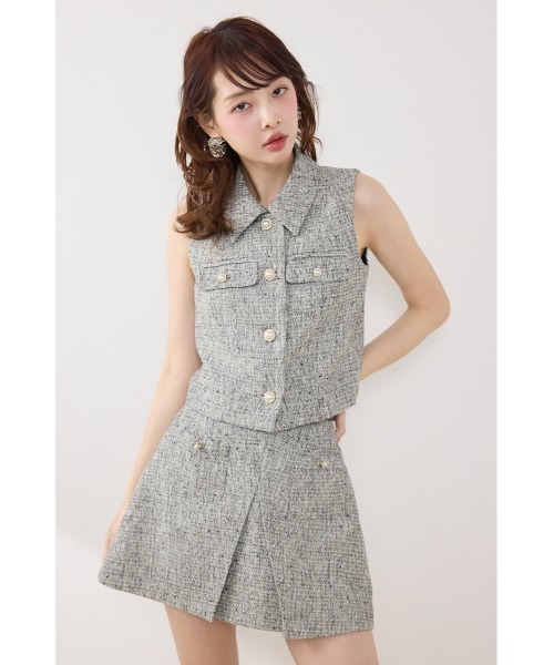 rienda（リエンダ）の「【AKB48着用】ノースリーブツイードトップス　春服 夏服（ベスト・レディース・ブルー/ブラック/アイボリー・MEDIUM/SMALL）」の4枚目の写真
