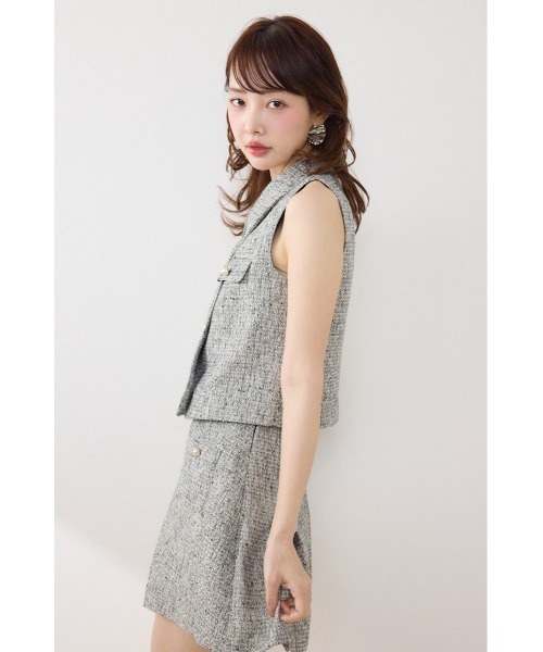 rienda（リエンダ）の「【AKB48着用】ノースリーブツイードトップス　春服 夏服（ベスト・レディース・ブルー/ブラック/アイボリー・MEDIUM/SMALL）」の5枚目の写真
