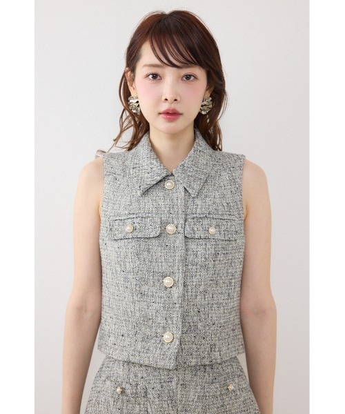 rienda（リエンダ）の「【AKB48着用】ノースリーブツイードトップス　春服 夏服（ベスト・レディース・ブルー/ブラック/アイボリー・MEDIUM/SMALL）」の7枚目の写真