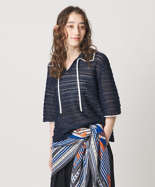 UNITED ARROWS(ユナイテッドアローズ)の「アイレット バイカラー ニット(ニット/セーター・レディース・ネイビー/オフホワイト・FREE)」の3枚目の写真