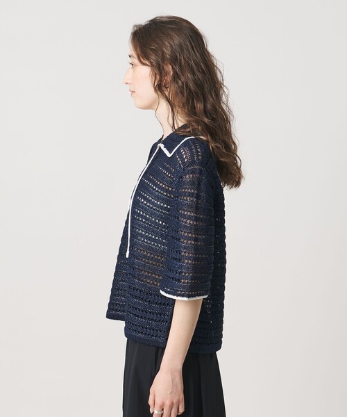 UNITED ARROWS(ユナイテッドアローズ)の「アイレット バイカラー ニット(ニット/セーター・レディース・ネイビー/オフホワイト・FREE)」の9枚目の写真