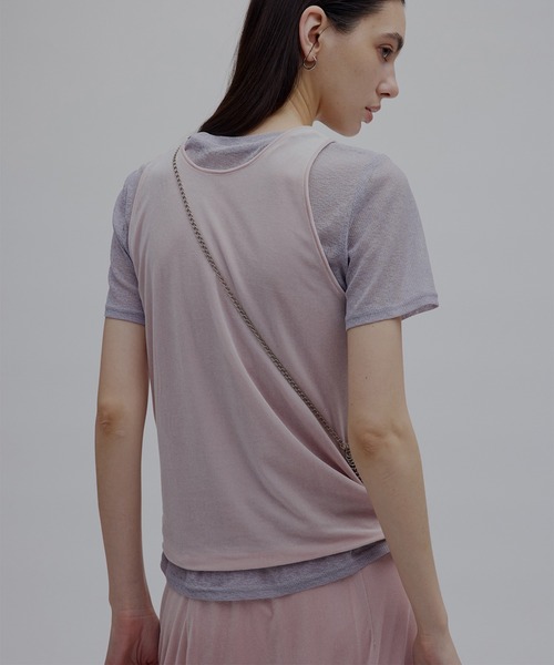 Ameri(アメリ)の「MEDI SHEER VELOUR SET TOP(Tシャツ/カットソー・レディース・アイボリー/ピンク/ブラウン・FREE)」の4枚目の写真