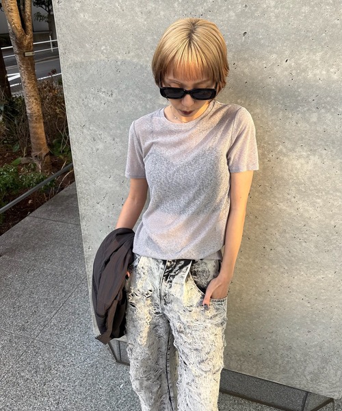 Ameri(アメリ)の「MEDI SHEER VELOUR SET TOP(Tシャツ/カットソー・レディース・アイボリー/ピンク/ブラウン・FREE)」の14枚目の写真