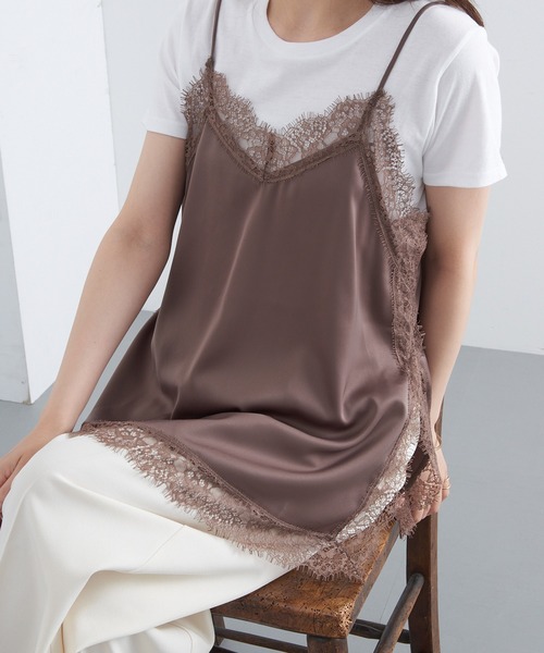 MAGASIN DE MODE Chou Chou(マガジンデモードシュシュ)の「【MAGASIN DE MODE Chou Chou】サテンレースキャミ レイヤード XNN(キャミソール・レディース・ブラック/アイボリー/ブラウン・FREE)」の3枚目の写真