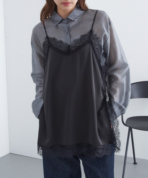 MAGASIN DE MODE Chou Chou(マガジンデモードシュシュ)の「【MAGASIN DE MODE Chou Chou】サテンレースキャミ レイヤード XNN(キャミソール・レディース・ブラック/アイボリー/ブラウン・FREE)」の1枚目の写真
