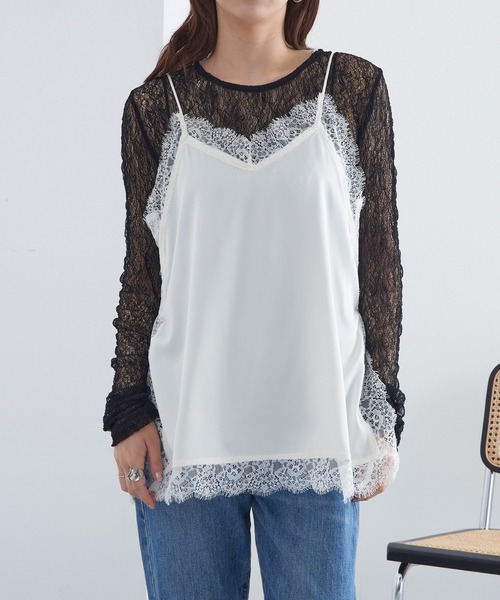 MAGASIN DE MODE Chou Chou(マガジンデモードシュシュ)の「【MAGASIN DE MODE Chou Chou】サテンレースキャミ レイヤード XNN(キャミソール・レディース・ブラック/アイボリー/ブラウン・FREE)」の6枚目の写真