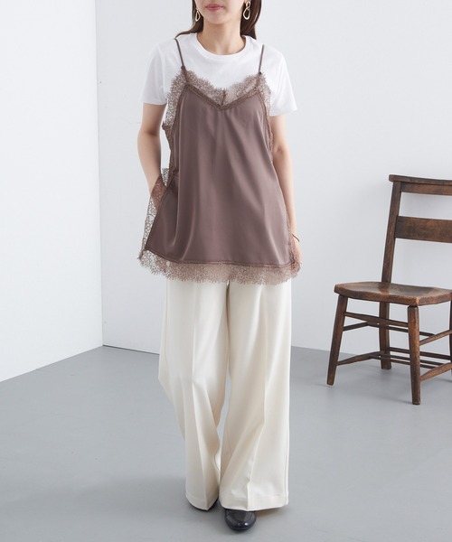 MAGASIN DE MODE Chou Chou(マガジンデモードシュシュ)の「【MAGASIN DE MODE Chou Chou】サテンレースキャミ レイヤード XNN(キャミソール・レディース・ブラック/アイボリー/ブラウン・FREE)」の4枚目の写真