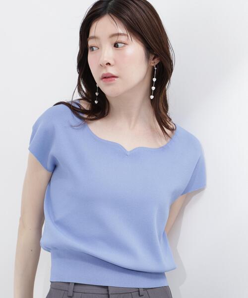PROPORTION BODY DRESSING(プロポーションボディドレッシング)の「<ウォッシャブル/UVカット/接触冷感>総針ハートカットフレンチスリーブニット / 1216270600(ニット/セーター・レディース・ホワイト/レッド/グレー/ブルー/ブラック・FREE)」の4枚目の写真