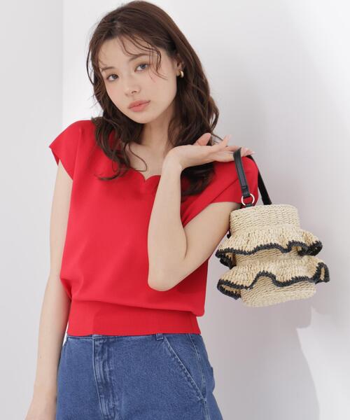 PROPORTION BODY DRESSING(プロポーションボディドレッシング)の「<ウォッシャブル/UVカット/接触冷感>総針ハートカットフレンチスリーブニット / 1216270600(ニット/セーター・レディース・ホワイト/レッド/グレー/ブルー/ブラック・FREE)」の5枚目の写真